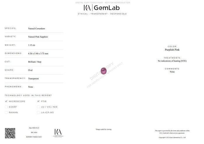 1 pcs Roze, Paars Saffier - 1.15 ct - nternational Colored, Handtassen en Accessoires, Edelstenen