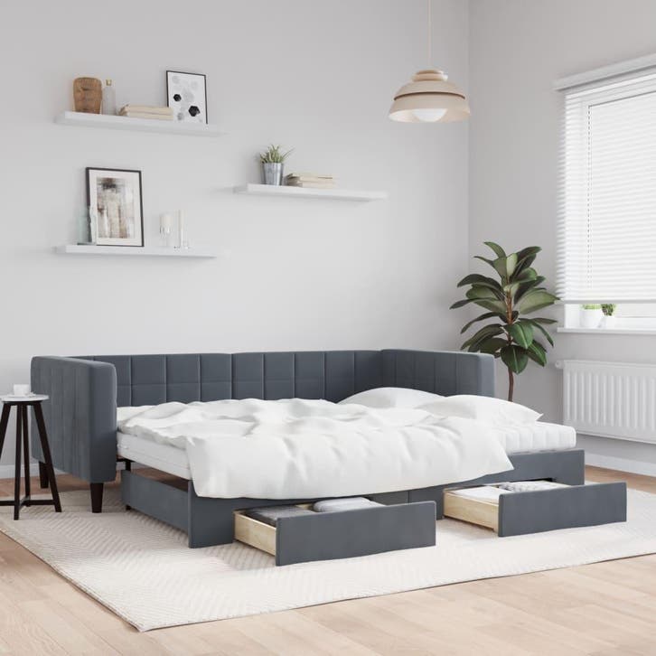 vidaXL Slaapbank onderschuifbed en lades 90x190 cm fluweel, Maison & Meubles, Chambre à coucher | Lits, Envoi