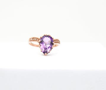 Ring - 9 kt. Roségoud Amethist - Diamant, Nieuw