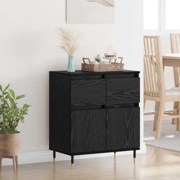 vidaXL Dressoir Zwart Eiken 60 x 35 x 70 cm Geengineerd Hout, Verzenden, Nieuw