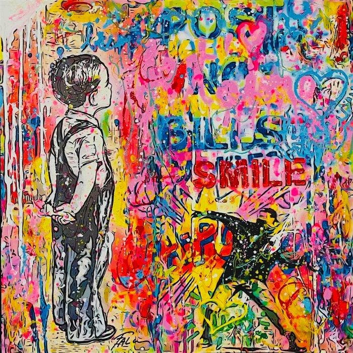 Joaquim Falco - SMILE XL Fluor paint, Antiek en Kunst, Kunst | Schilderijen | Modern