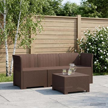 vidaXL 3-Zits Tuin Sofa Rattan Look PP Bruin, Verzenden, Nieuw