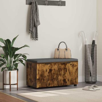 vidaXL Hallenbank met kussen met plank Gerookte Eik 80 x 38, Verzenden