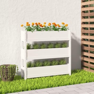 vidaXL Plantenbak 112x25x104,5 cm massief grenenhout wit, Tuin en Terras, Verzenden, Nieuw
