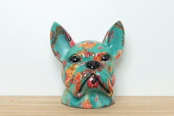 sculptuur, Fraaie - flower power design - Bulldog - 200 mm -