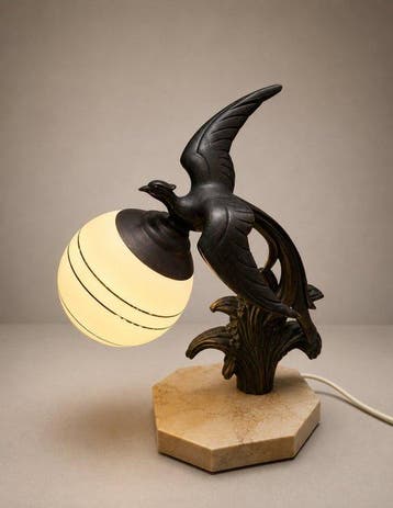 Lampe de table buffet - Bronze argenté, Opaline, Marbre, Antiquités & Art