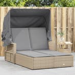 vidaXL Ligbed 2-persoons luifel en kussens poly rattan, Verzenden, Nieuw