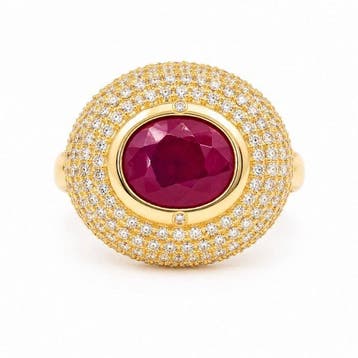 Zonder minimumprijs - Ring Verguld Robijn - Diamant -, Handtassen en Accessoires, Ringen, Nieuw