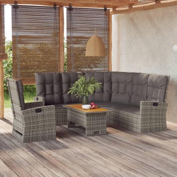 vidaXL 3-delige Loungeset met kussens poly rattan grijs, Verzenden, Nieuw, Loungeset