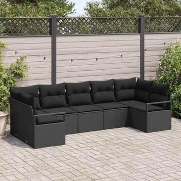 vidaXL Bankstel 7 st Zwart poly rattan, Verzenden
