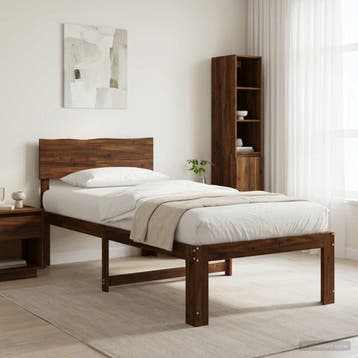 vidaXL Eenpersoonsbed met hoofdbord ROSTOCK Donkerbruin 90 x, Huis en Inrichting, Verzenden, Nieuw