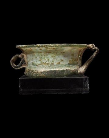 Oud-Romeins - Romeinse glazen beker met handvatten - 1e/3e, Antiek en Kunst