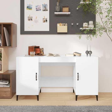vidaXL Bureau 140x50x75 cm bewerkt hout hoogglans wit, Verzenden, Nieuw