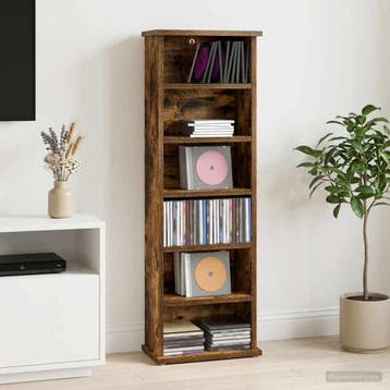 vidaXL CD Kast Gerookt eiken 60 x 17 x 92 cm Bewerkt hout, Huis en Inrichting, Woonaccessoires | Cd- en Dvd-rekken, Verzenden
