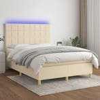 vidaXL Boxspring met matras en LED stof crèmekleurig 140x200, Verzenden