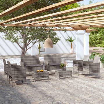 vidaXL 8-delige Loungeset met kussens poly rattan grijs, Verzenden, Nieuw, Loungeset
