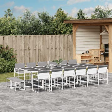 vidaXL 17-delige Tuinset met kussens textileen wit, Tuin en Terras, Verzenden, Nieuw, Tuinset