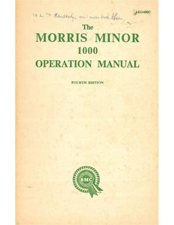1958 MORRIS MINOR 1000 INSTRUCTIEBOEKJE ENGELS