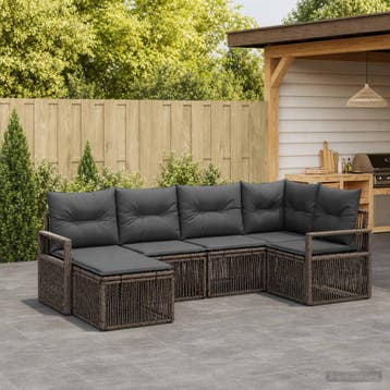 vidaXL Tuinbank Set 6 st Grijs poly rattan, Verzenden, Nieuw
