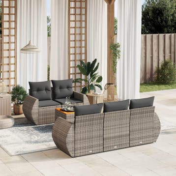 vidaXL 6-delige Loungeset met kussens poly rattan grijs, Verzenden, Nieuw, Loungeset