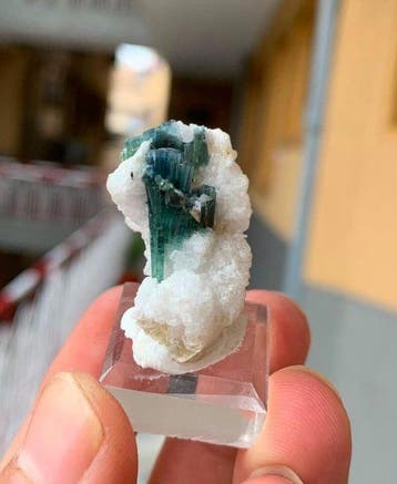 Blauwe indicoliet-toermalijn kristallen cluster met albiet,, Verzamelen, Mineralen en Fossielen