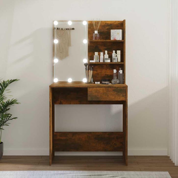vidaXL Kaptafel met LED-verlichting 74,5x40x141 cm gerookt, Huis en Inrichting, Tafels | Kaptafels, Nieuw, Verzenden