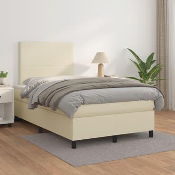 vidaXL Boxspring met matras kunstleer crèmekleurig 120x200, Verzenden