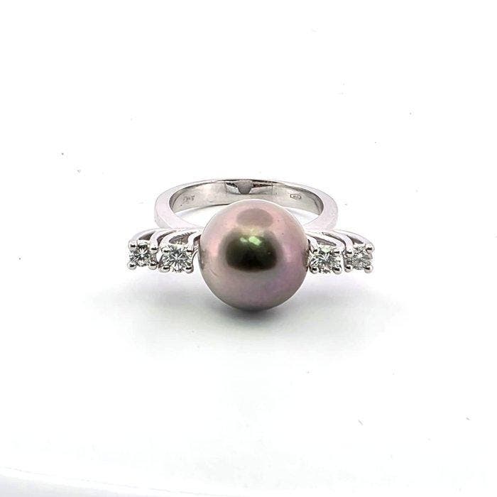 Ring - 18 karaat Witgoud - 0.25ct. tw. Parel - Diamant, Bijoux, Sacs & Beauté, Bagues