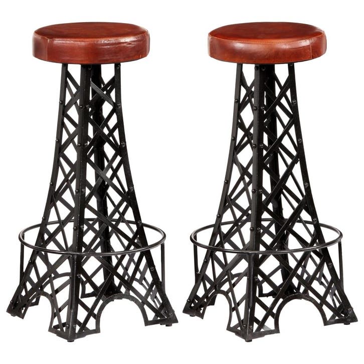 vidaXL Barkrukken 2 st echt leer, Maison & Meubles, Tabourets de bar, Envoi