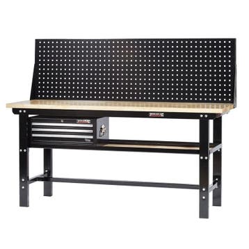 Werkbank zwart 200 cm met hardhouten blad + gereedschapskist, Doe-het-zelf en Bouw, Ophalen of Verzenden, Nieuw