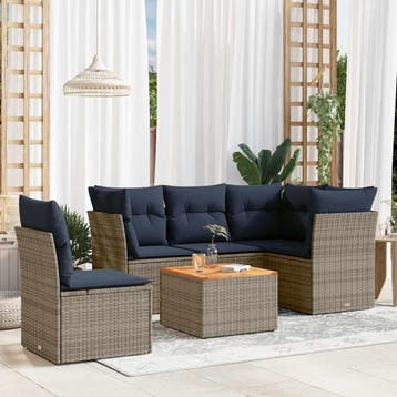 vidaXL 6-delige Loungeset met kussens poly rattan grijs, Verzenden, Nieuw, Loungeset