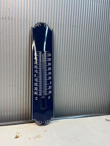 Emaille wandthermometer – Donkerblauw – Klassiek vintage, Antiek en Kunst