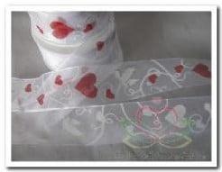 Lint organza met draad duiven harten 11 wit 40 mm rol 20 m, Nieuw