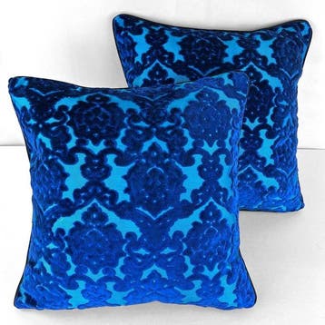 Luxury pair of cushions made with a velvet jacquard damask