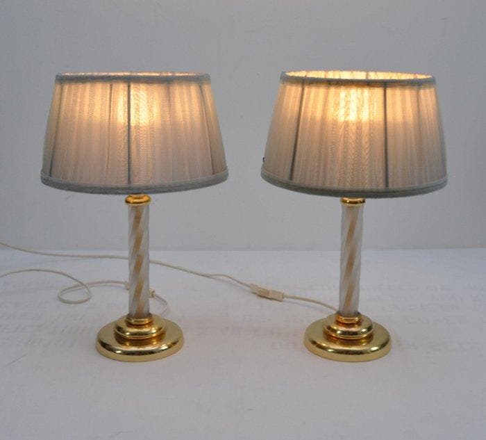 Tafellamp (2) - Messing, Glas, Antiquités & Art, Art | Objets design