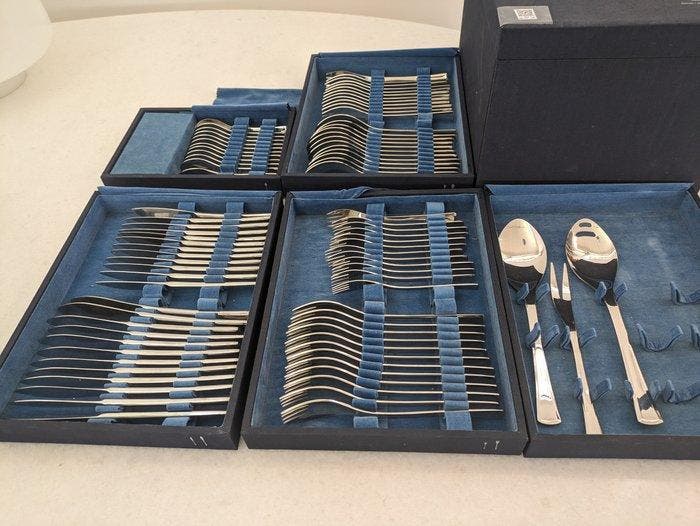 AMC - Bestekset voor 12 personen (87) - Staal, Antiek en Kunst, Antiek | Meubels | Tafels