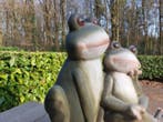 Statue, garden statue 2 frogs on tree trunk - 41 cm -