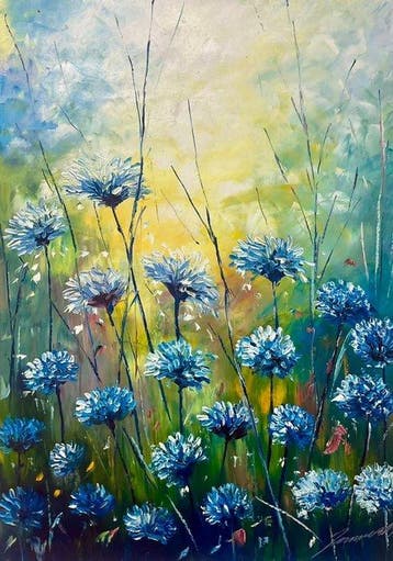 Yuni R. P 73 x 106 cm - Refugios Silvestres: Flores Azules y