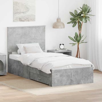 vidaXL Bedframe met lade Beton Grijs 90 x 200 cm Bewerkt, Verzenden