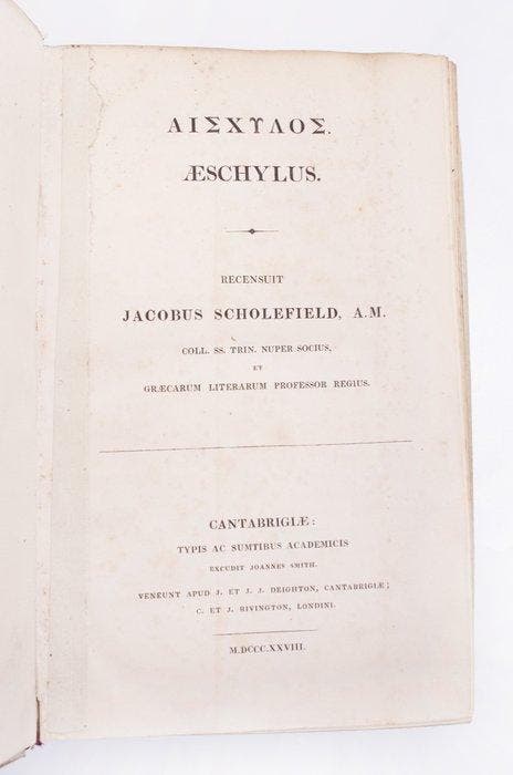 Joannes Smith - Aeschylus - 1828, Antiquités & Art, Antiquités | Livres & Manuscrits