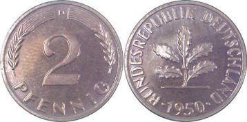 Duitsland 2 Pfennig 1950 D Pp Proof J 381, Verzenden