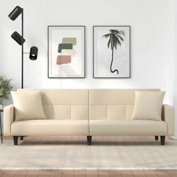 vidaXL Slaapbank / zetel met kussens stof crèmekleurig, Verzenden, Nieuw