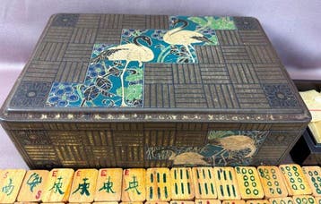 Bordspel - Antiek MahJong spel - metaal, hout, been, Antiquités & Art