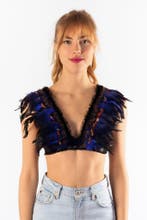 Top met Veren Blauw Bruin XS S M Verentop Steampunk Topje Ve, Ophalen of Verzenden, Nieuw