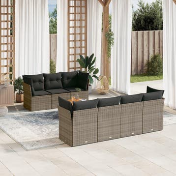 vidaXL 8-delige Loungeset met kussens poly rattan grijs, Verzenden, Loungeset