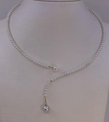 Halsketting - 18 karaat Geel goud, 7x9 mm Akoya parels - 3,5, Handtassen en Accessoires, Kettingen, Nieuw