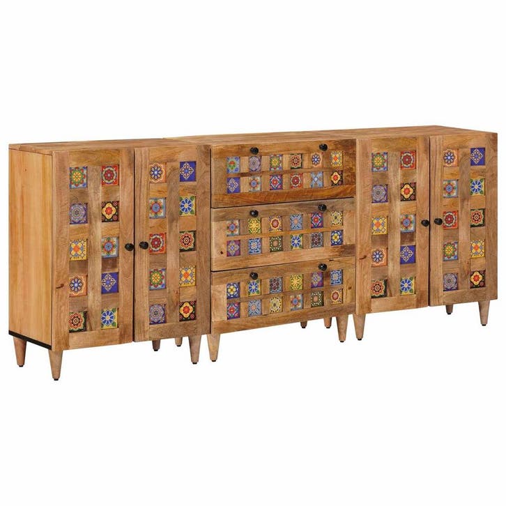 vidaXL Dressoir 3 pcs Naturel 60 x 33,5 x 75 cm Massief, Huis en Inrichting, Kasten | Overige, Nieuw, Verzenden