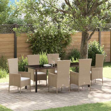 vidaXL Tuin Eettafel Set met kussen 7 pcs Beige poly rattan, Verzenden, Nieuw