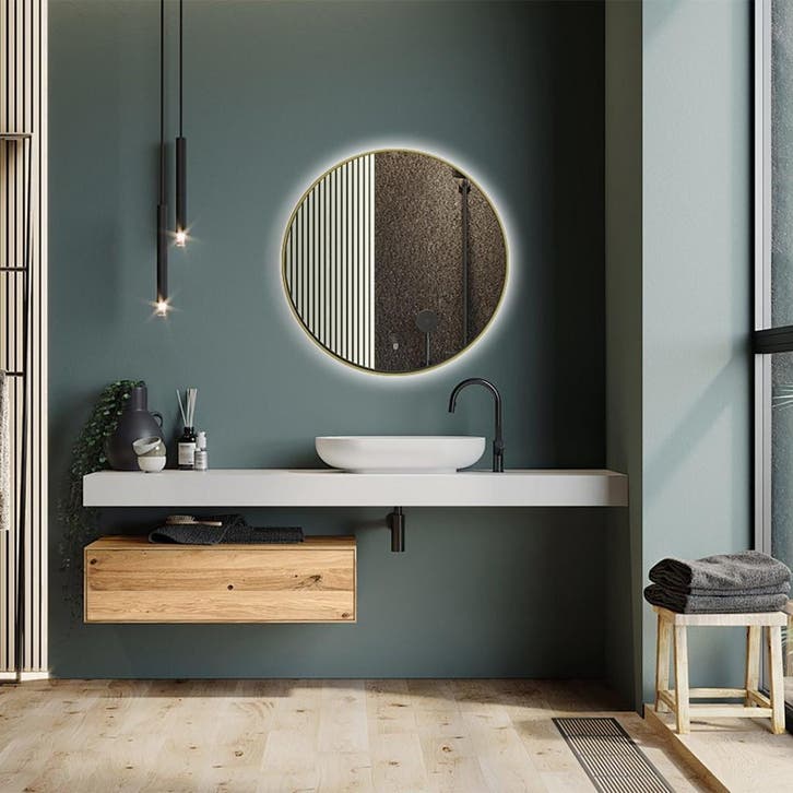 LED Spiegel 40cm | Goud | Dimbaar, 3-Kleurtemp. & Verwarming, Huis en Inrichting, Woonaccessoires | Spiegels, Nieuw, Verzenden