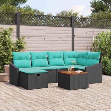 vidaXL Tuinbank Set met kussen met opslag 7 pcs Zwart poly, Verzenden, Nieuw